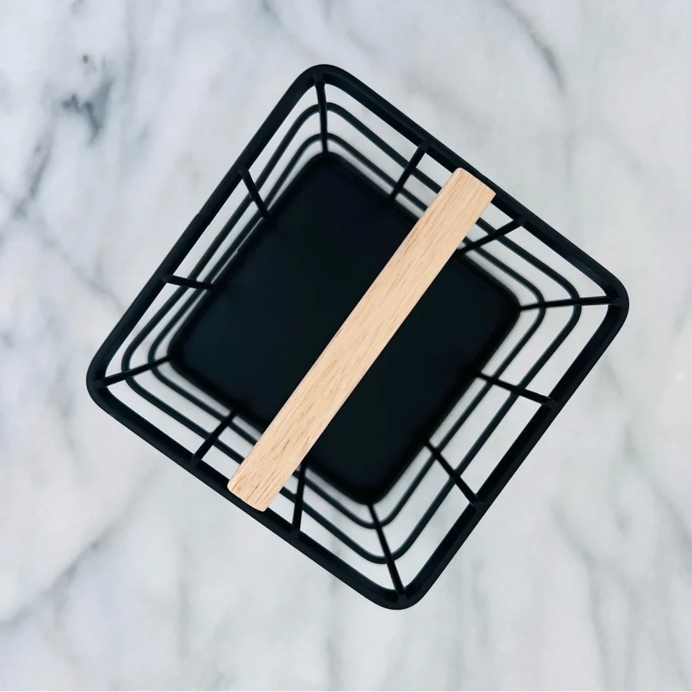 Black Iron & Wood Grid Pen Holder